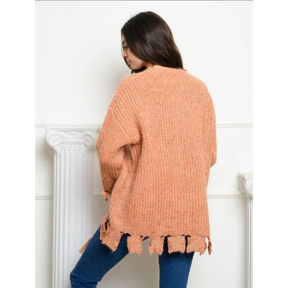 Sweet Claire Chunky Tweed Tunic Sweater M – Side Tie & Geometric Hem - Picture 3 of 10